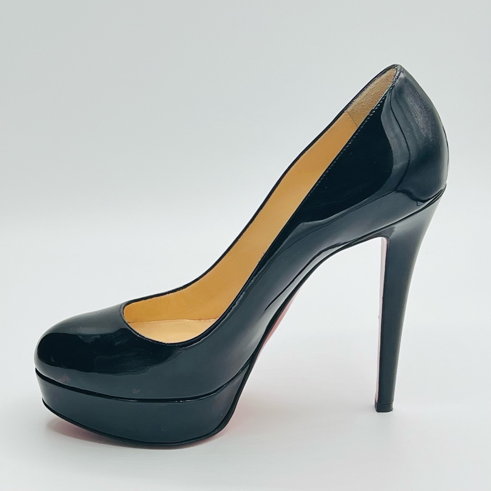 CHRISTIAN LOUBOUTIN Black Patent Bianca 120, 1” Platform Heel, Size 37